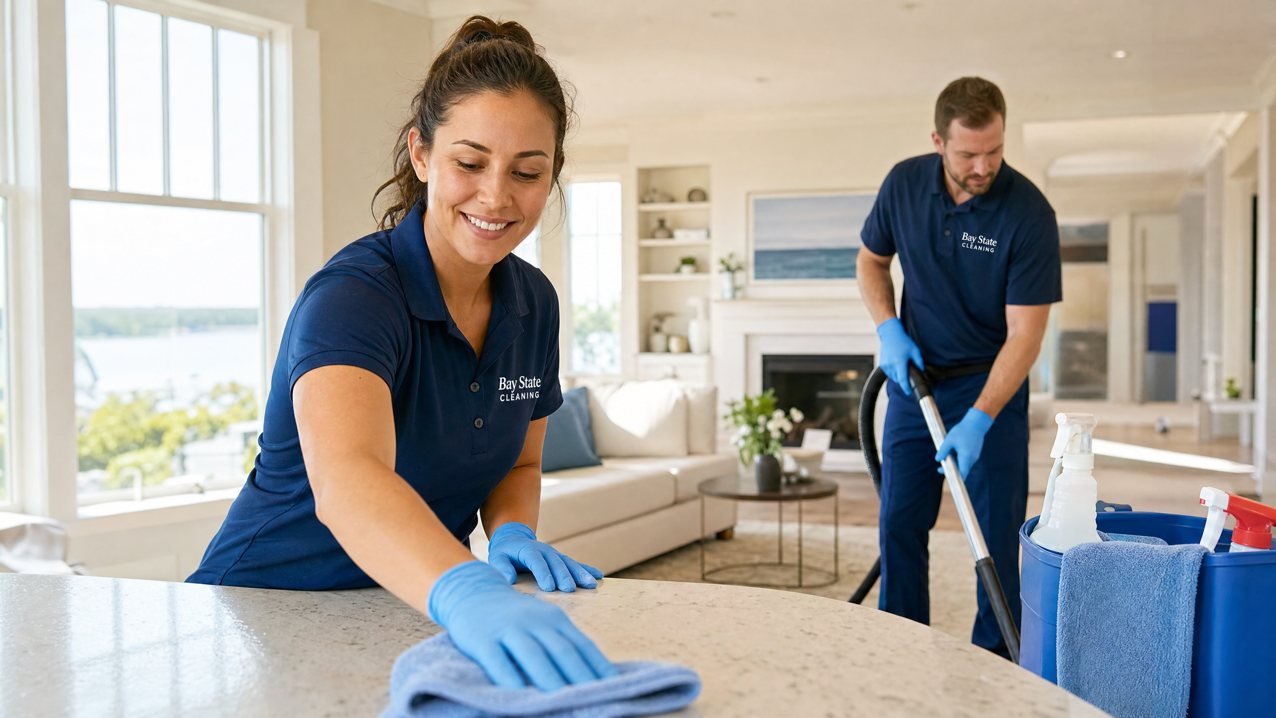 Professional cleaning team at work
